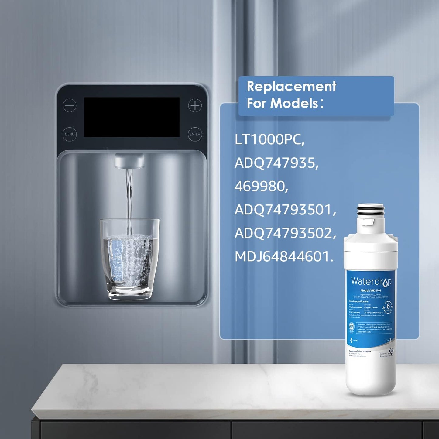 LG Refrigerator Water Filter Replacement - Waterdrop LT1000PC