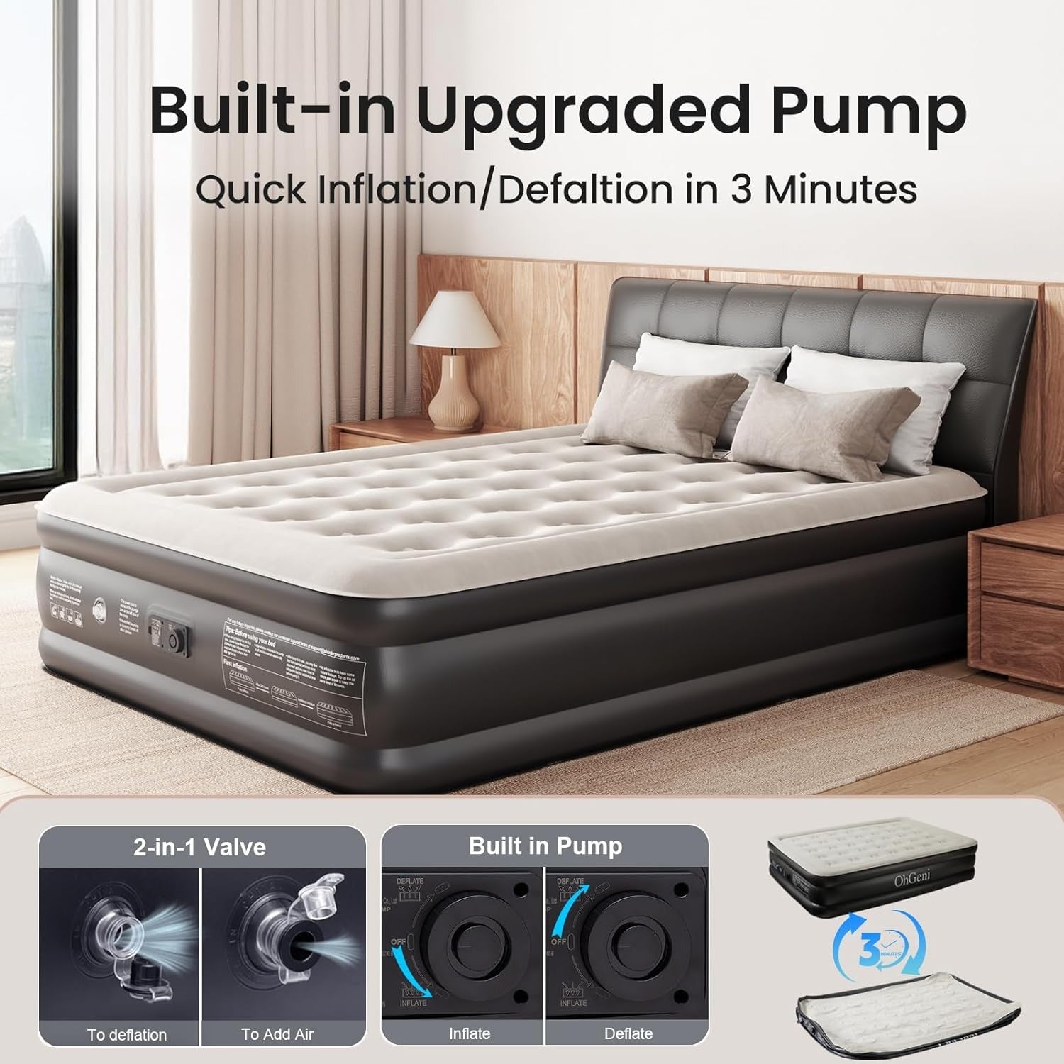 Queen Air Mattress with Built-in Pump, 18" Raised Comfort
