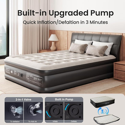 Queen Air Mattress with Built-in Pump, 18" Raised Comfort