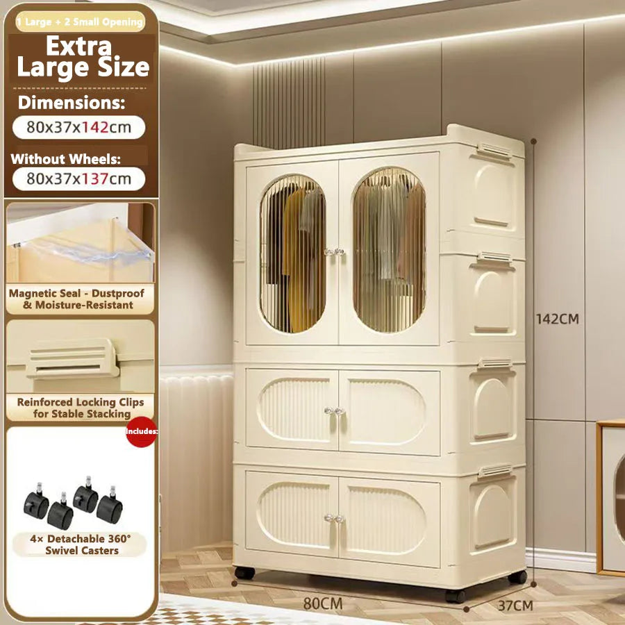 Foldable Storage Cabinet with Drawers - Space Saver