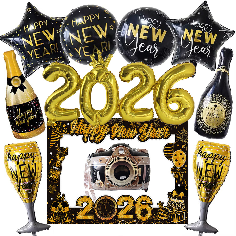 2026 NYE Party Supplies: Star & Champagne Foil Balloons