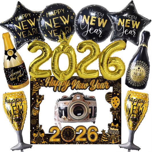 2026 NYE Party Supplies: Star & Champagne Foil Balloons
