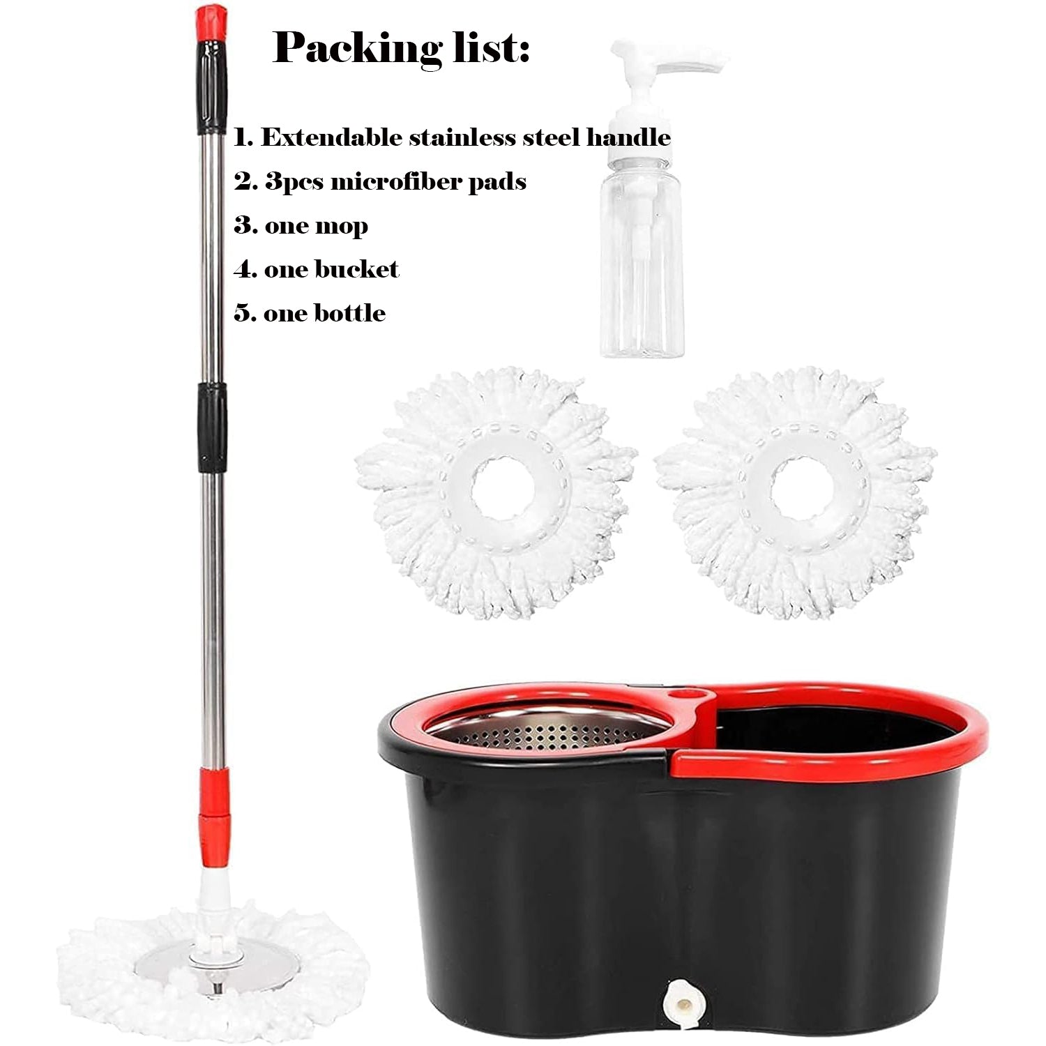 360° Spin Mop Set: Stainless Steel, 3 Microfiber Heads, 61" Handle