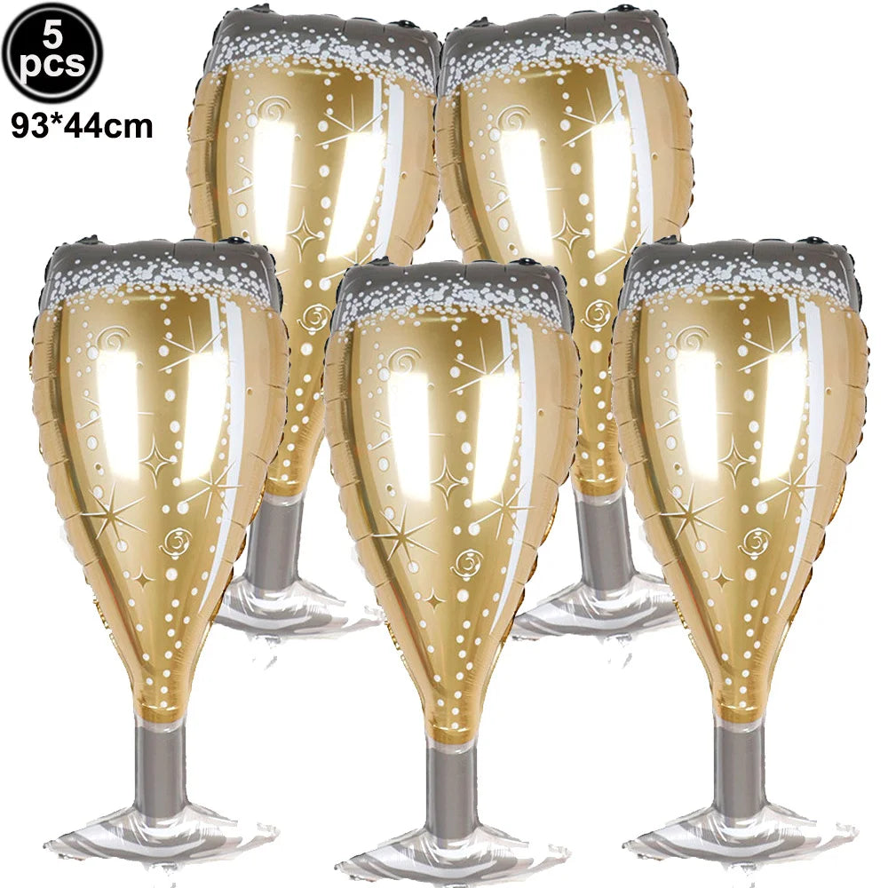2026 NYE Party Supplies: Star & Champagne Foil Balloons