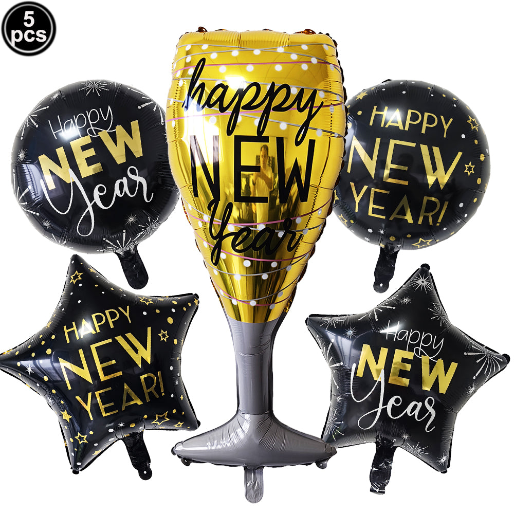 2026 NYE Party Supplies: Star & Champagne Foil Balloons
