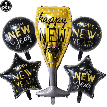 2026 NYE Party Supplies: Star & Champagne Foil Balloons