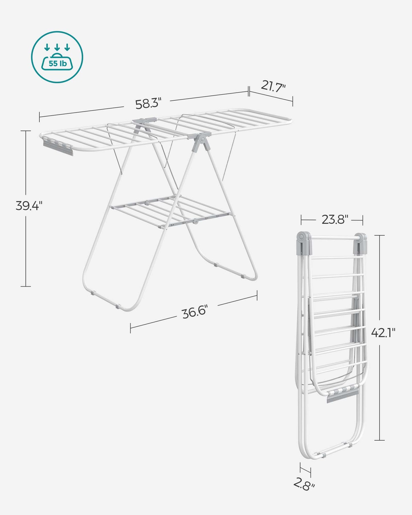 Stainless Steel Clothes Drying Rack with Sock Clips - Foldable