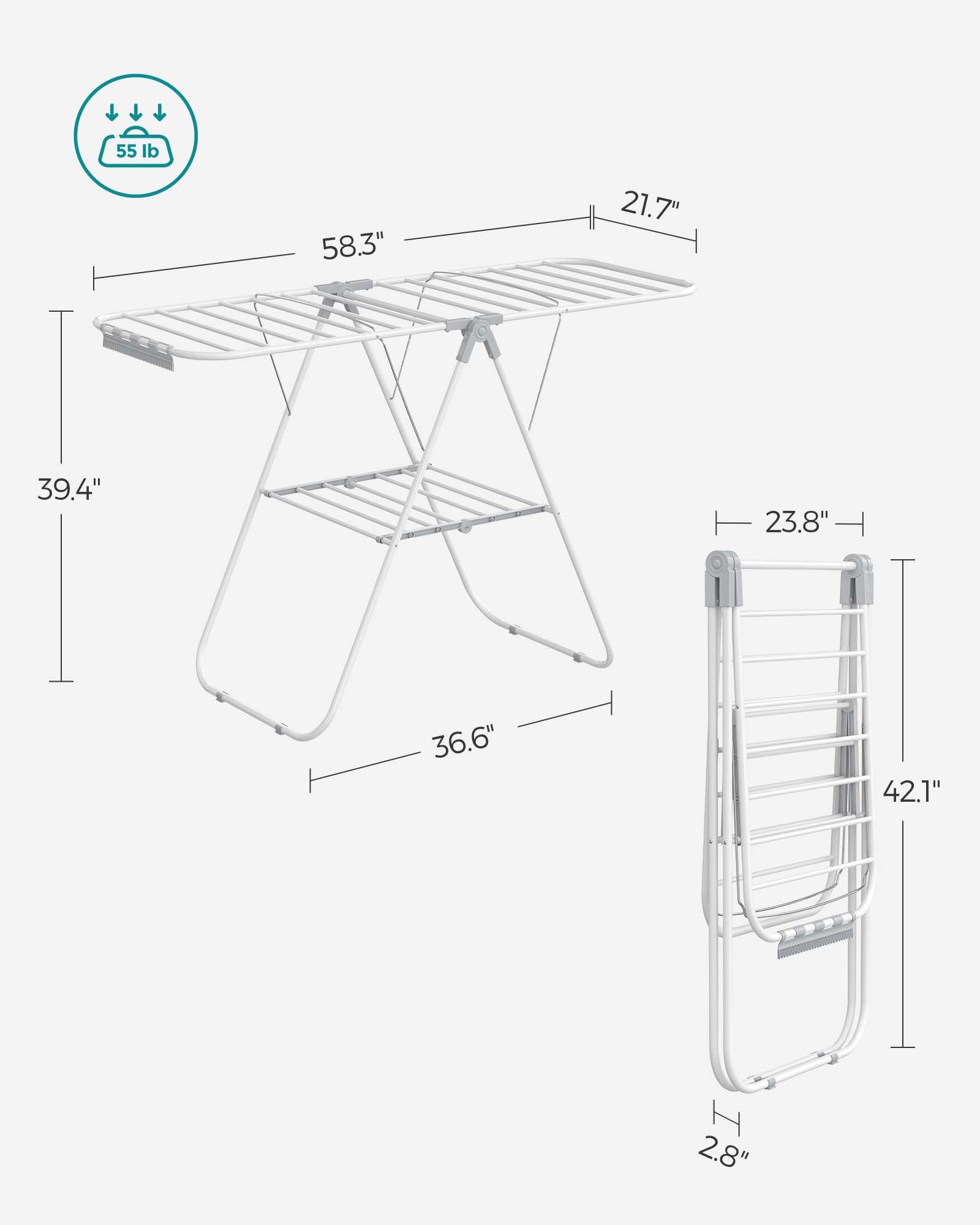 Stainless Steel Clothes Drying Rack with Sock Clips - Foldable