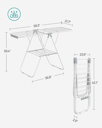 Stainless Steel Clothes Drying Rack with Sock Clips - Foldable