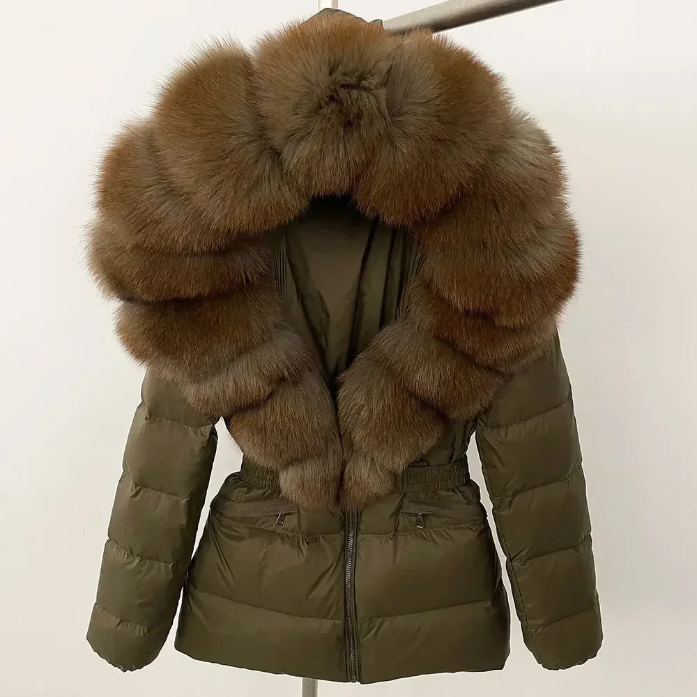 Raccoon Fox Fur Collar Down Coat - Warm Winter Women's Jacket