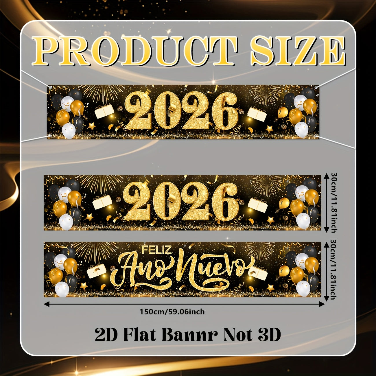 Spanish New Year Banner 2026 - Gold & Black Feliz Año Nuevo