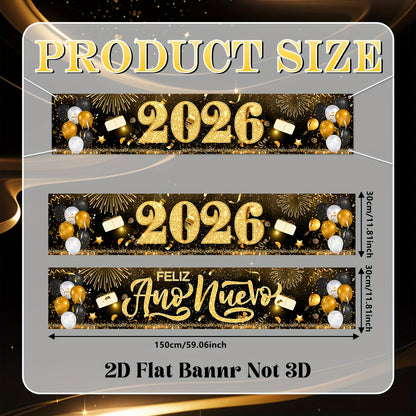 Spanish New Year Banner 2026 - Gold & Black Feliz Año Nuevo