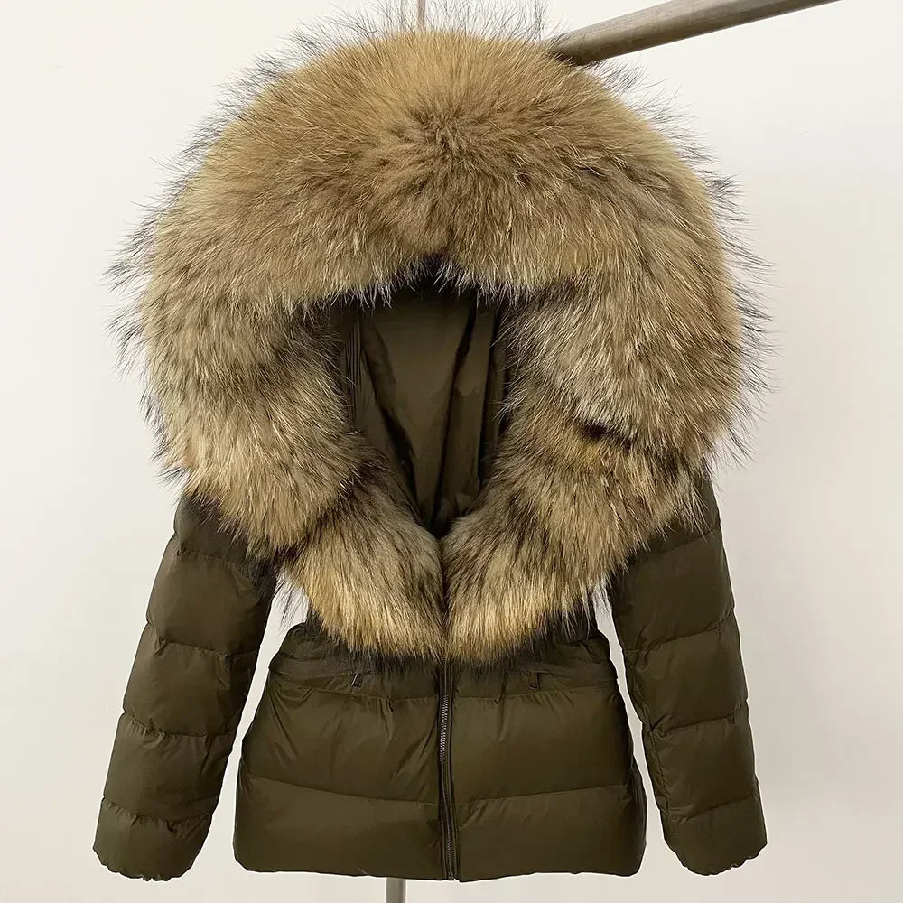 Raccoon Fox Fur Collar Down Coat - Warm Winter Women's Jacket
