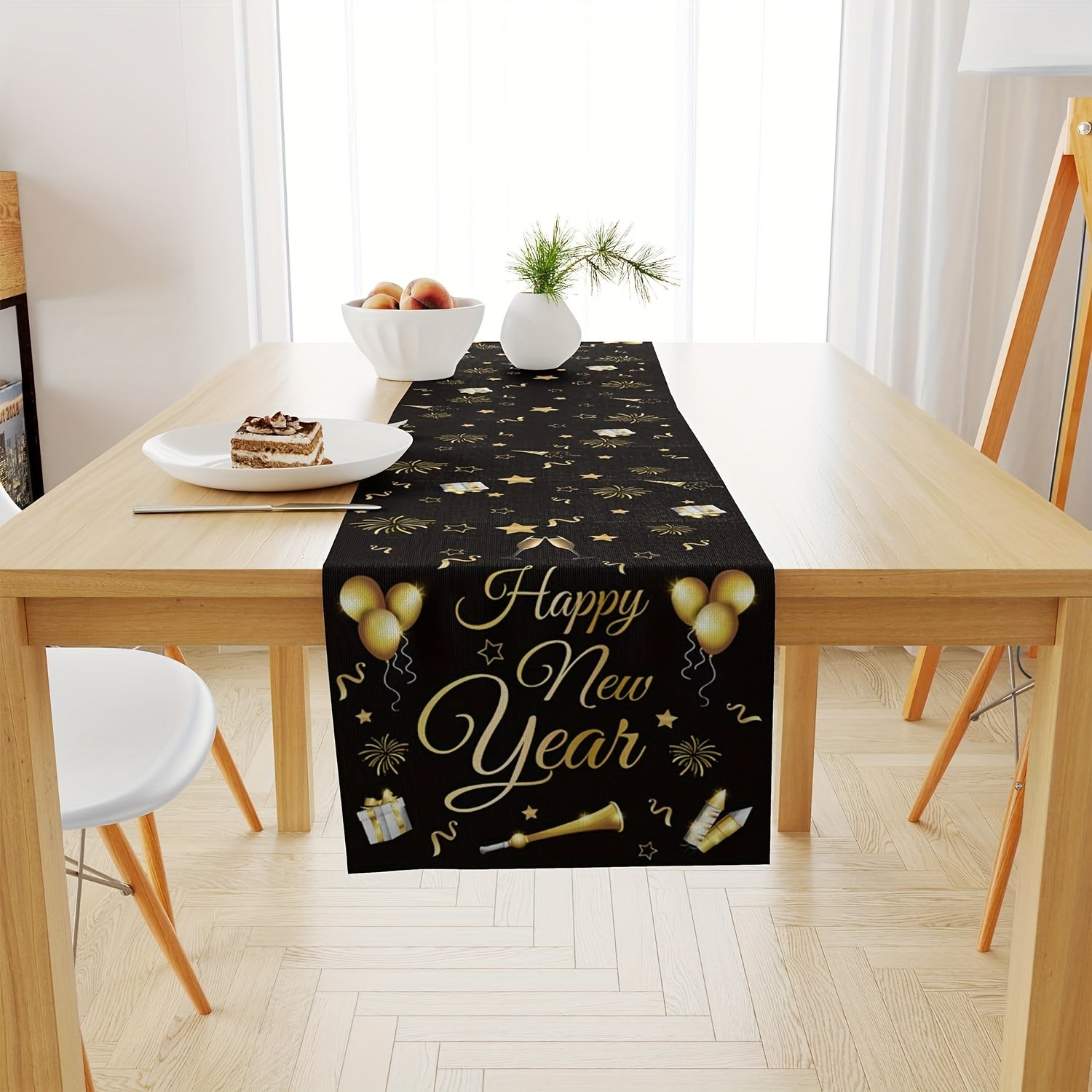 New Year Table Runner Black Gold Party Decor
