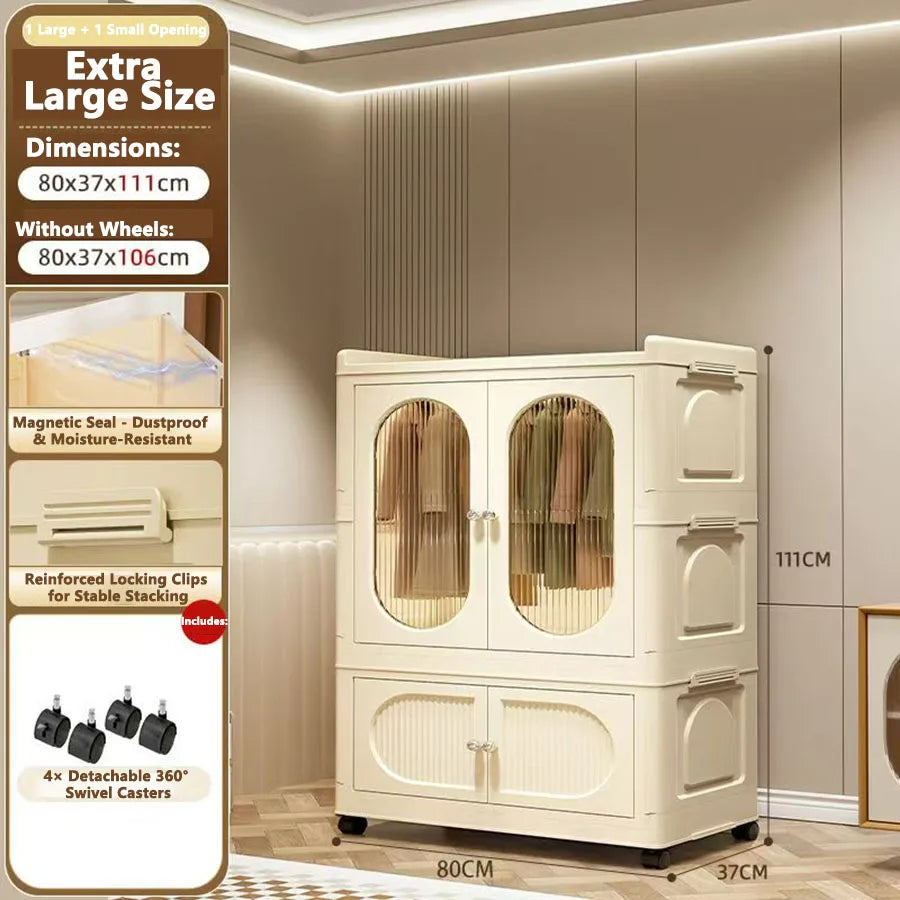 Foldable Storage Cabinet with Drawers - Space Saver