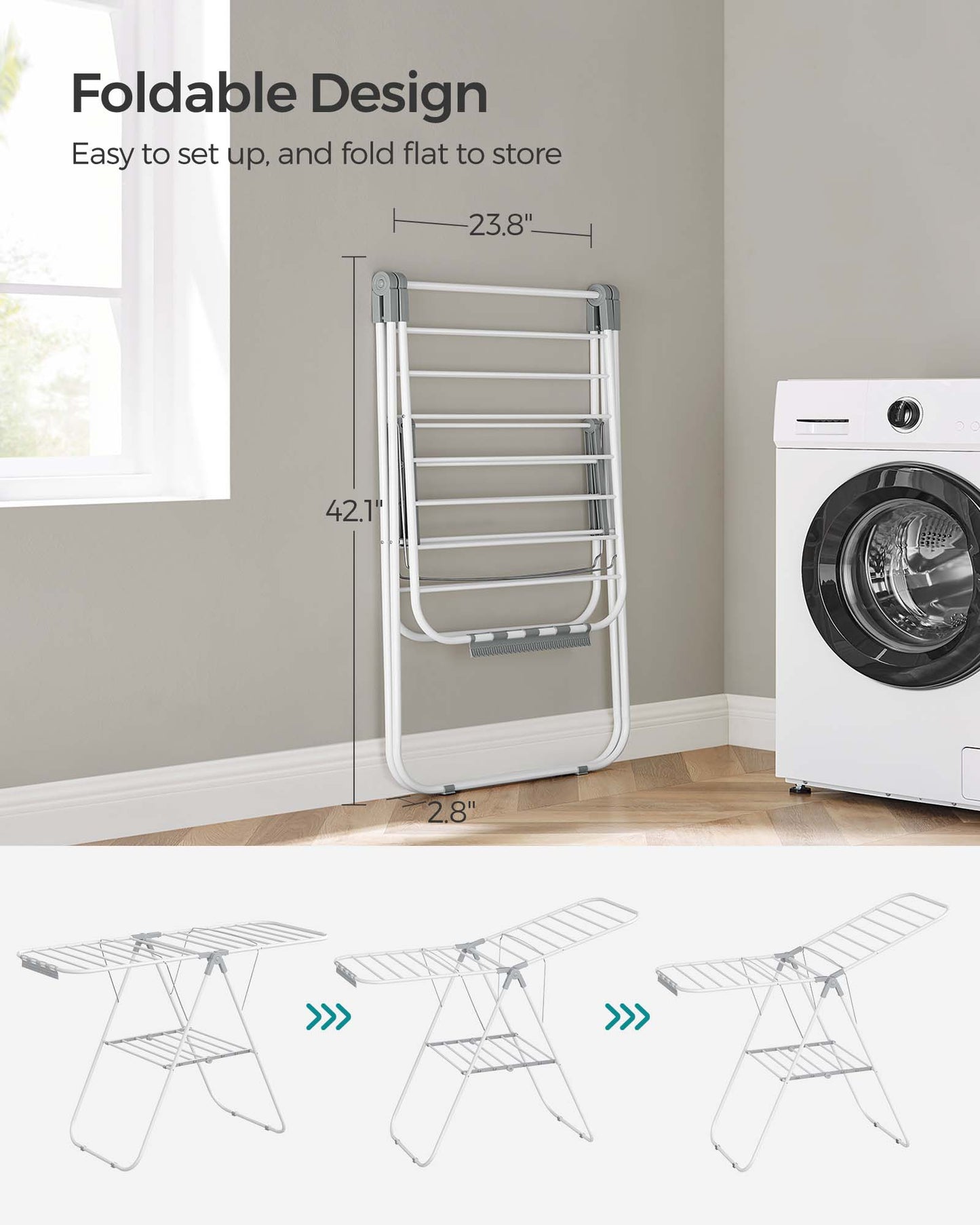 Stainless Steel Clothes Drying Rack with Sock Clips - Foldable