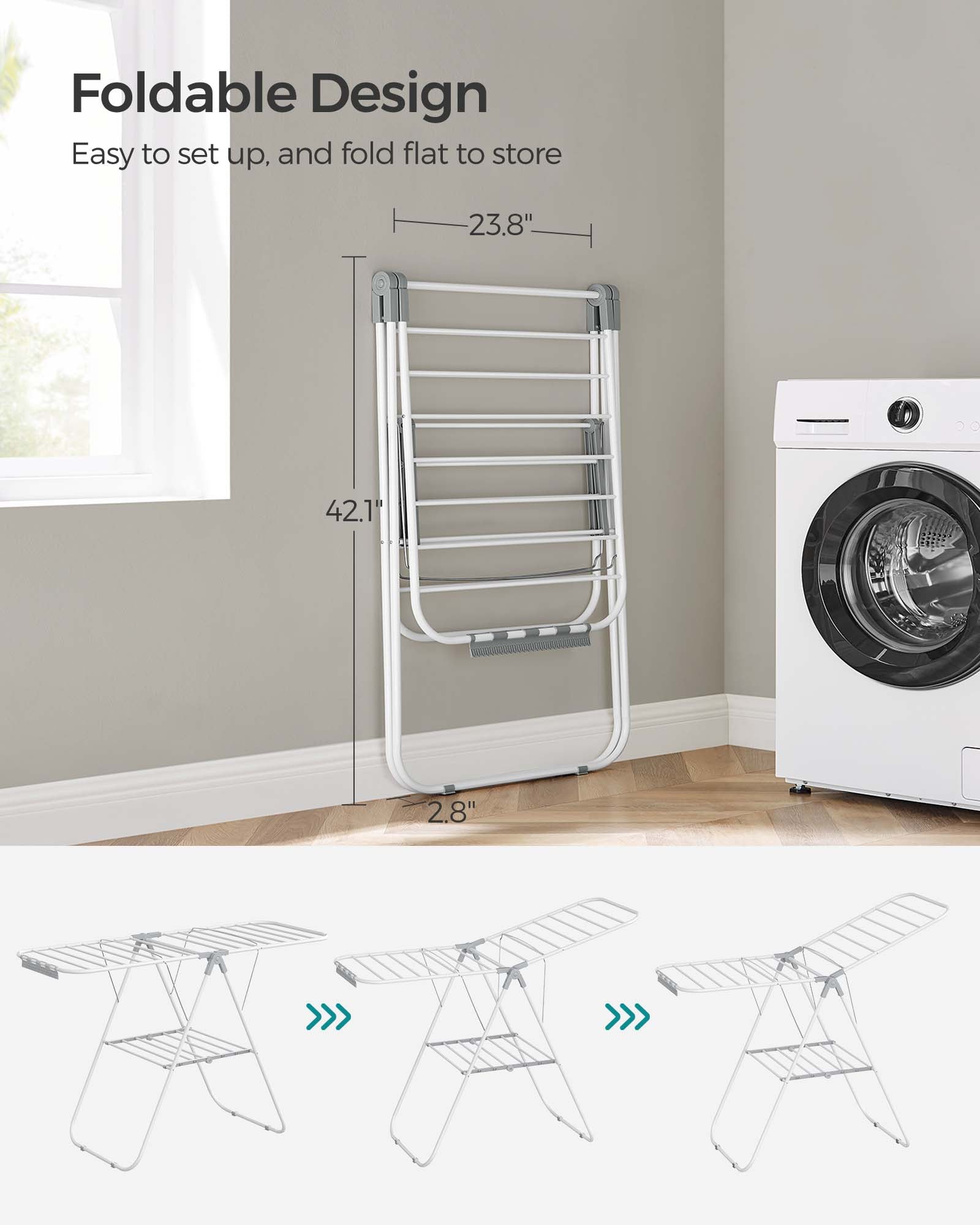 Stainless Steel Clothes Drying Rack with Sock Clips - Foldable