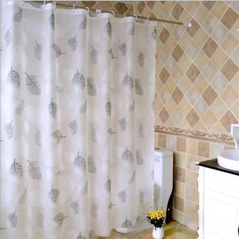 Waterproof PEVA Shower Curtain - Leaf Pattern, Rustproof Hooks
