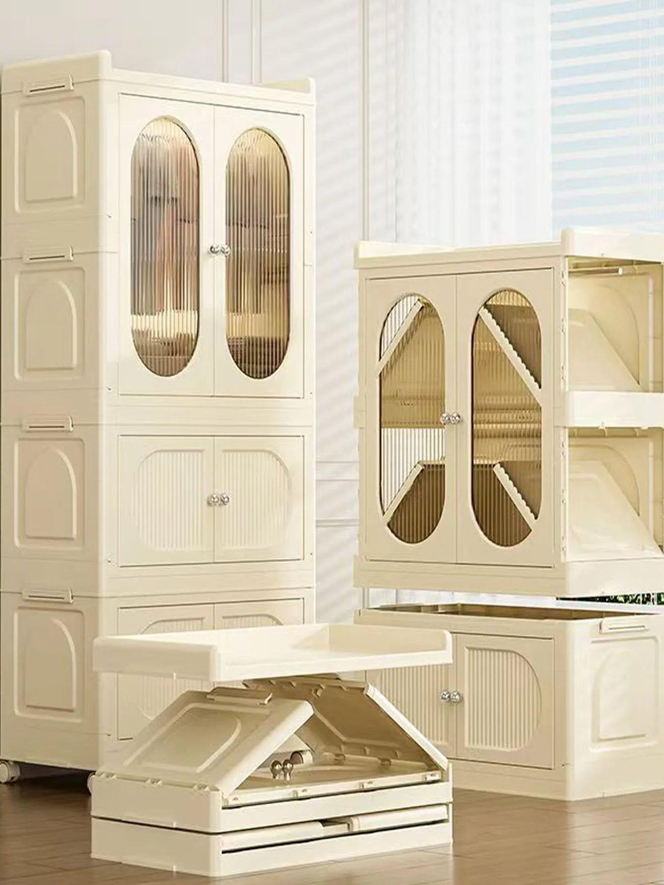 Foldable Storage Cabinet with Drawers - Space Saver