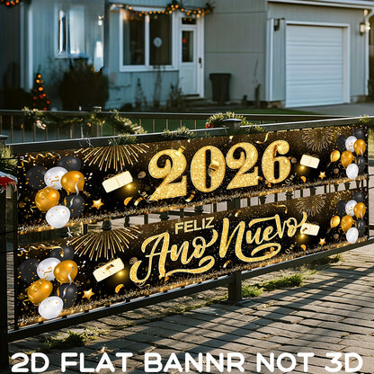 Spanish New Year Banner 2026 - Gold & Black Feliz Año Nuevo