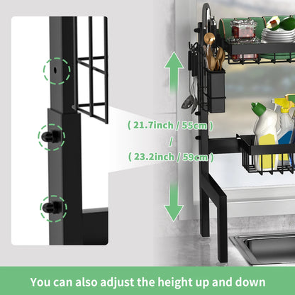 Over Sink Dish Drying Rack - Adjustable, Rust-Proof, Black