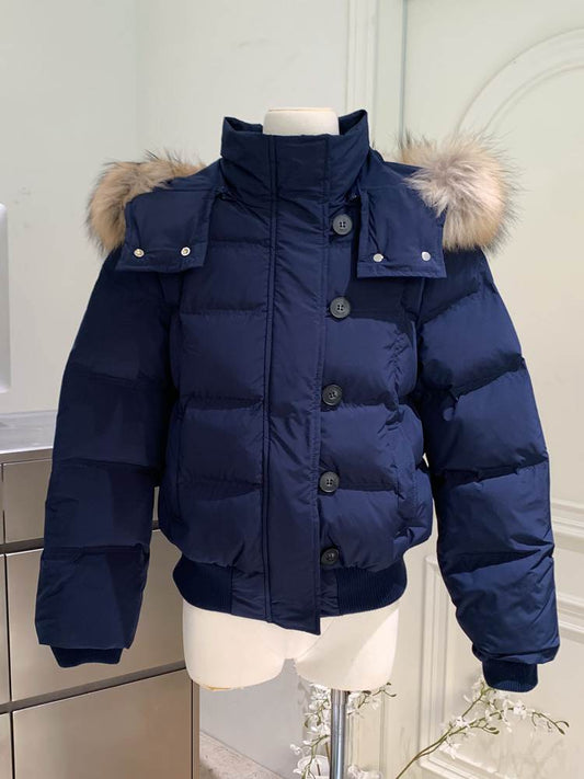 Women's Fur Hooded Winter Jacket - Slim Fit Puffer Coat