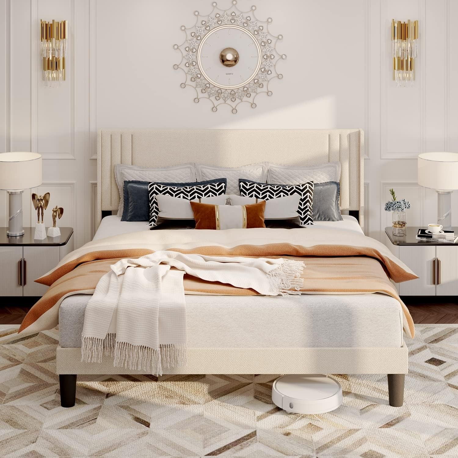 Full Bed Frame with Wingback Headboard - Noise-Free Comfort