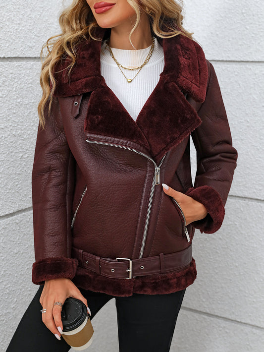 Fitaylor Women's Faux Fur Leather Jacket - Warm Winter Coat
