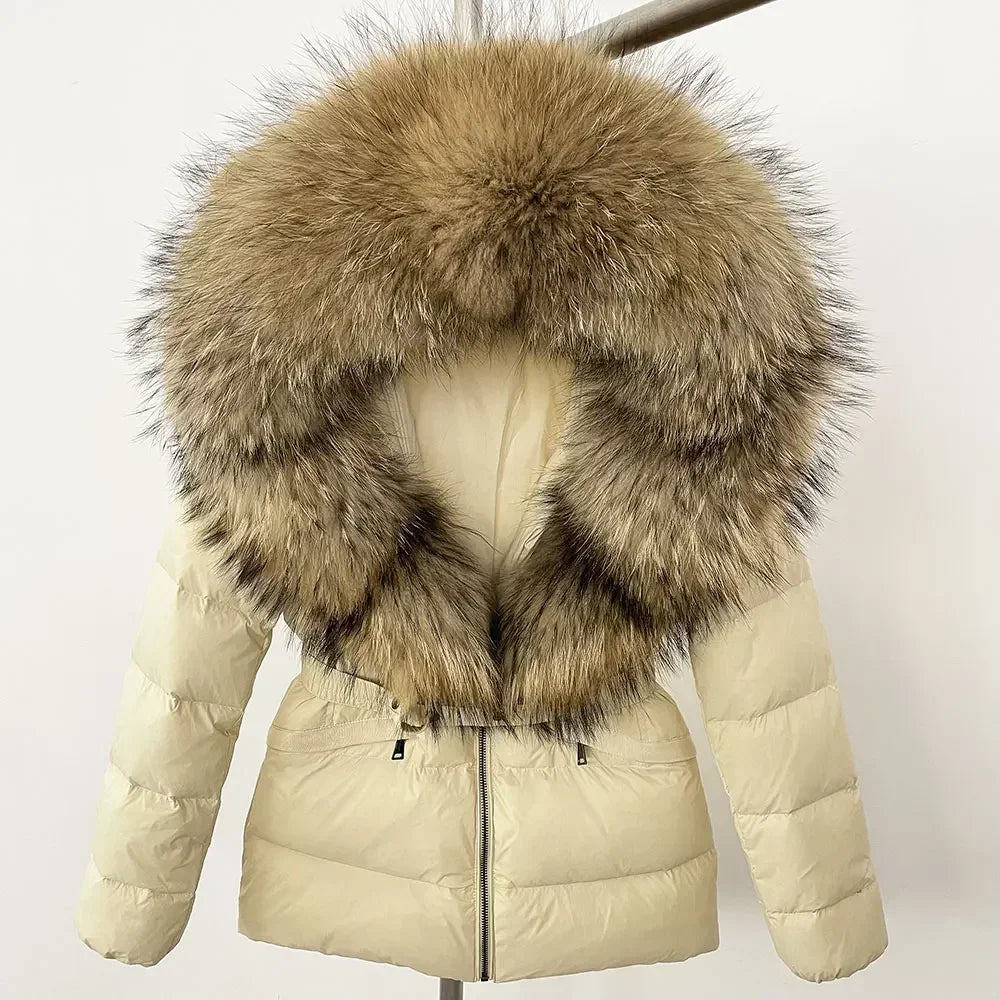 Raccoon Fox Fur Collar Down Coat - Warm Winter Women's Jacket