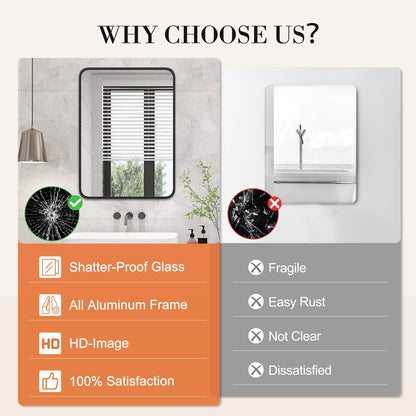 Bathroom Mirror 30"x22" Matte Black Rounded Rectangle