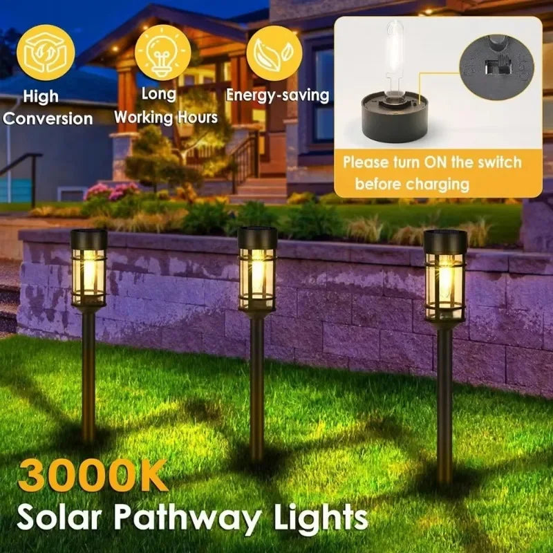 Solar Lights Outdoor Pathway Lights Glass for Lawn Landscape