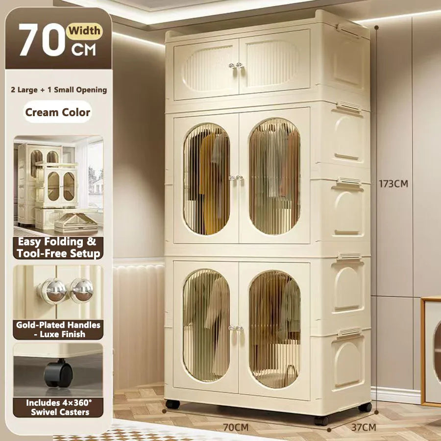 Foldable Storage Cabinet with Drawers - Space Saver