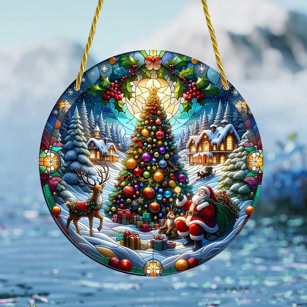Santa Claus Stained Glass Sun Catcher - Festive Window Decor