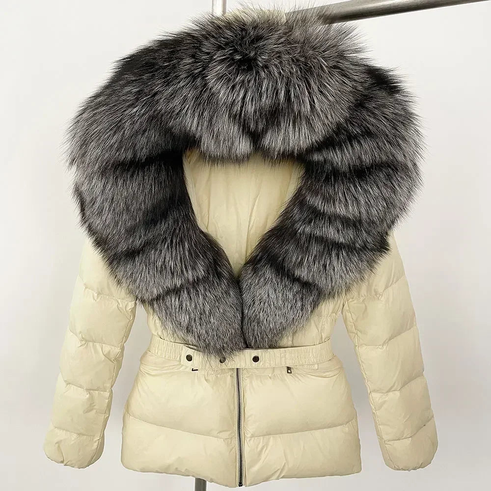Raccoon Fox Fur Collar Down Coat - Warm Winter Women's Jacket
