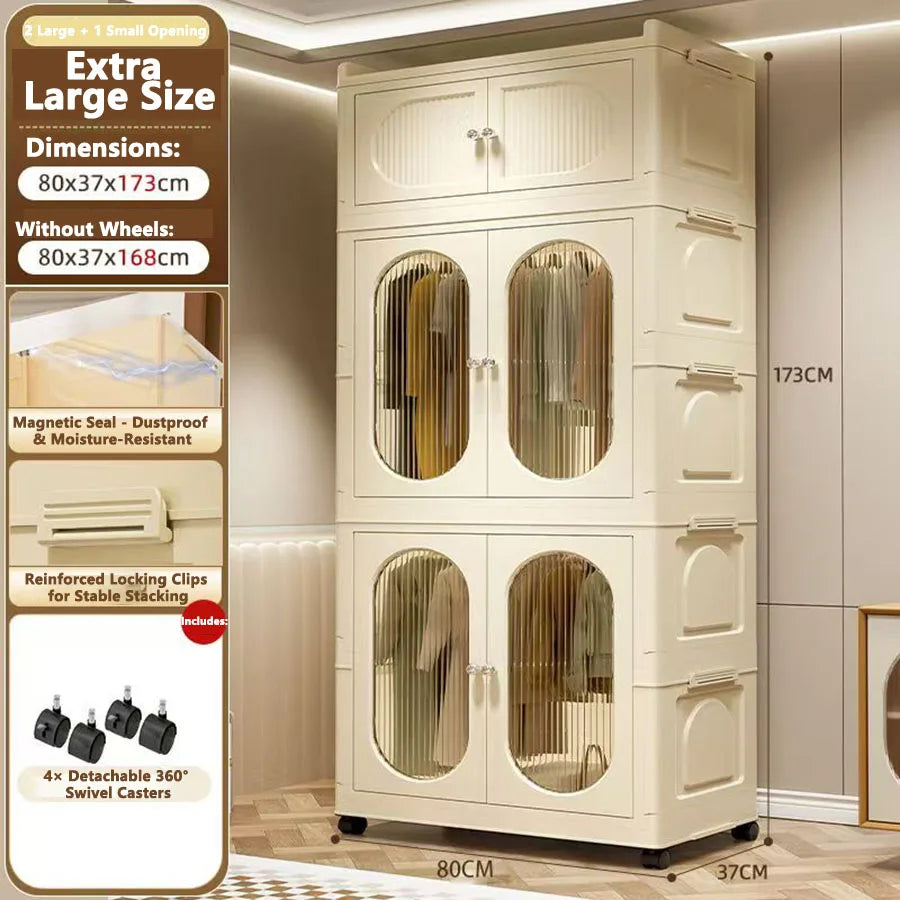 Foldable Storage Cabinet with Drawers - Space Saver