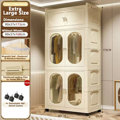 Foldable Storage Cabinet with Drawers - Space Saver