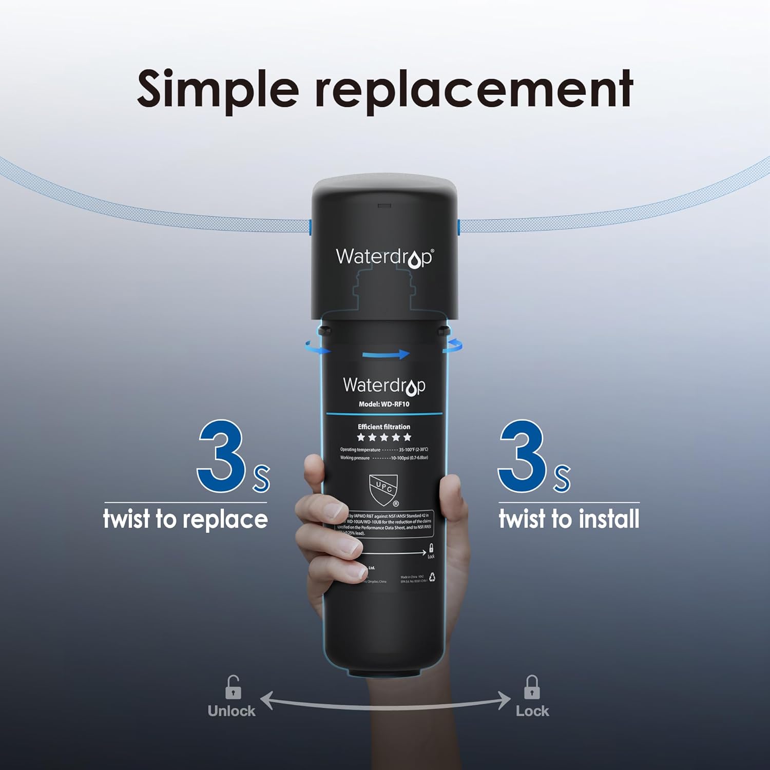 Under Sink Water Filter Replacement: Waterdrop RF10 Filter for 10UA/10UB - NSF Certified