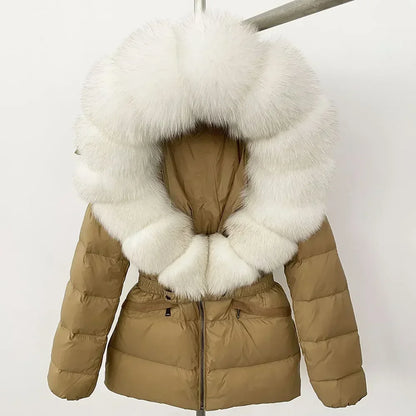 Raccoon Fox Fur Collar Down Coat - Warm Winter Women's Jacket