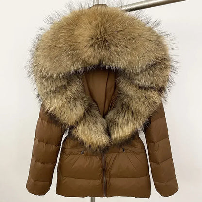 Raccoon Fox Fur Collar Down Coat - Warm Winter Women's Jacket