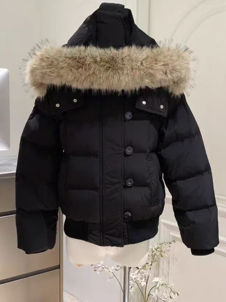 Women's Fur Hooded Winter Jacket - Slim Fit Puffer Coat