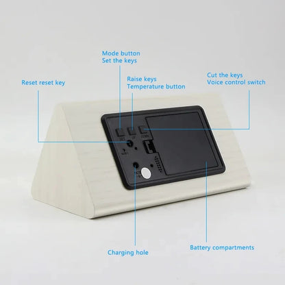 Digital Clock Wooden Sound Control LED Alarm Clock with Temperature USB/AAA Desktop Clocks Snooze Desperadoes Home Table Decor