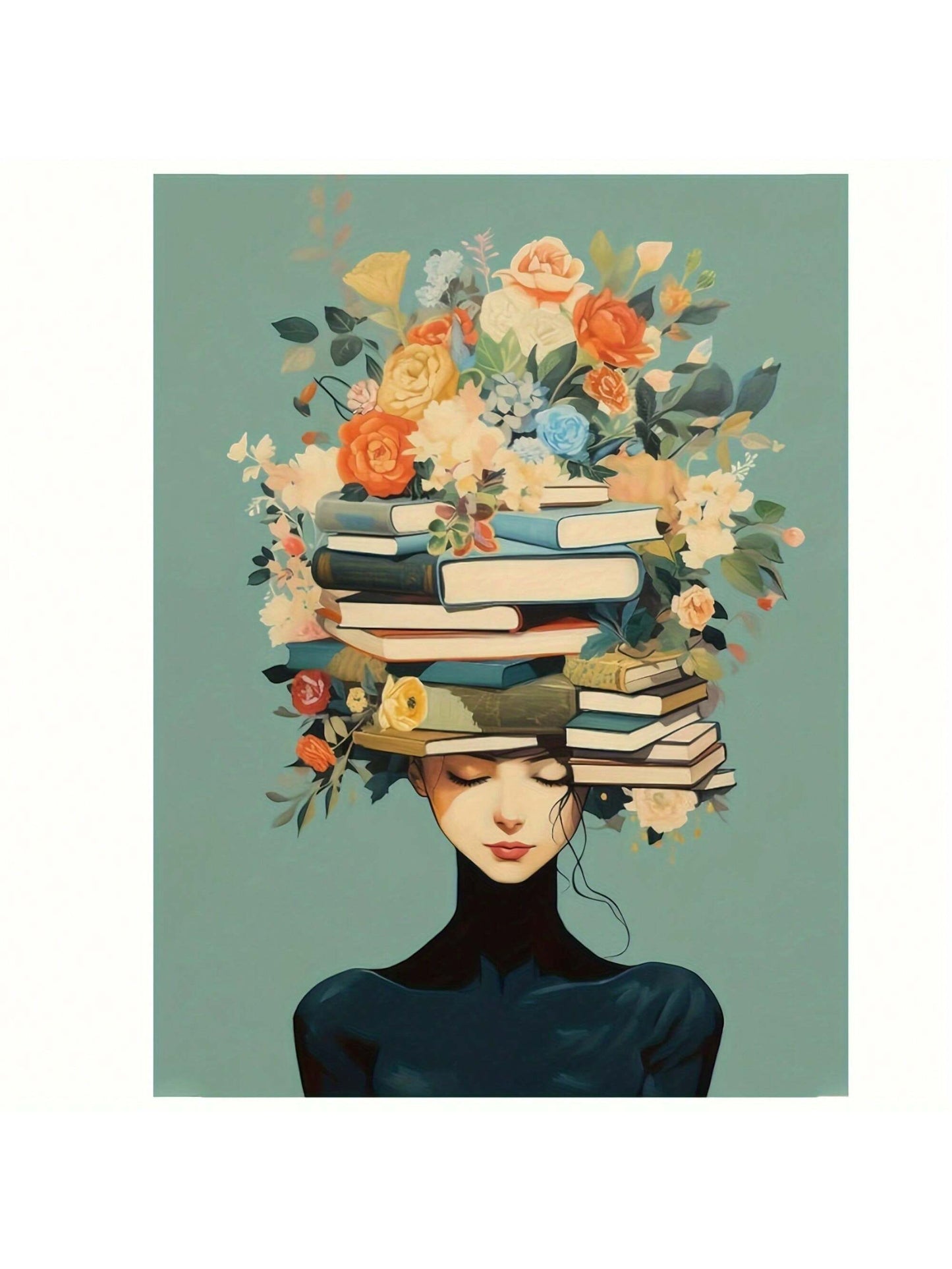 Wall Art Vintage Floral Crown Girl Canvas Art Print