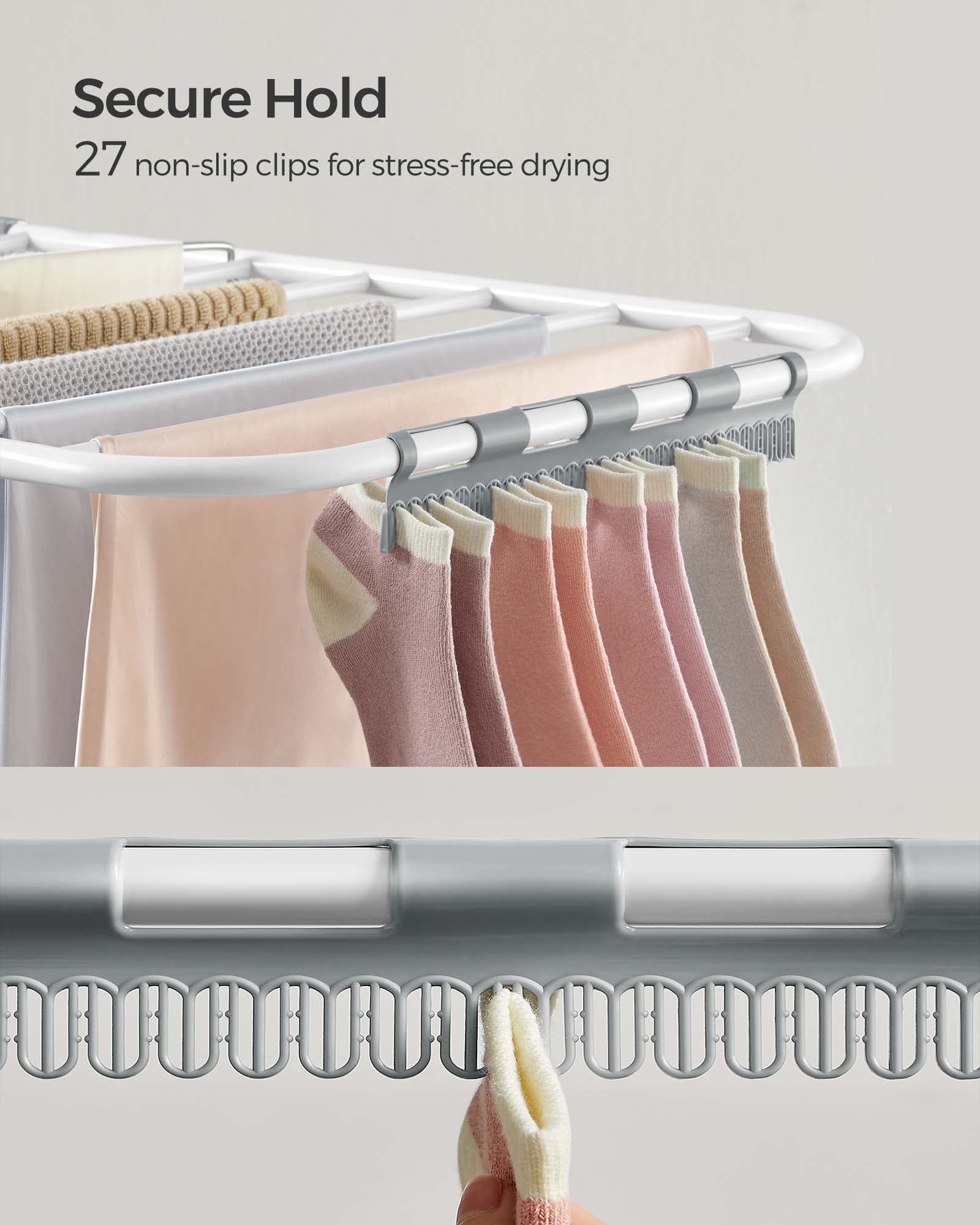 Stainless Steel Clothes Drying Rack with Sock Clips - Foldable