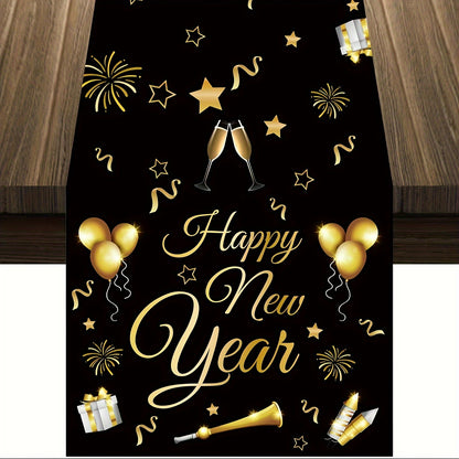 New Year Table Runner Black Gold Party Decor