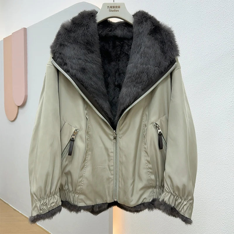 Luxurious Women's Real Fur Coat - Warm Winter Down Jacket