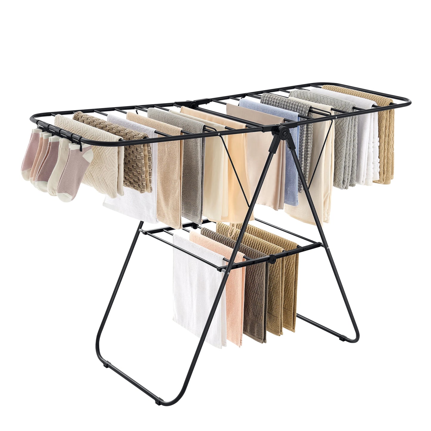 Stainless Steel Clothes Drying Rack with Sock Clips - Foldable