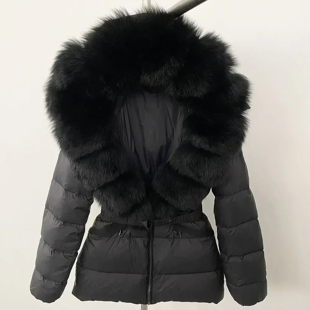 Raccoon Fox Fur Collar Down Coat - Warm Winter Women's Jacket