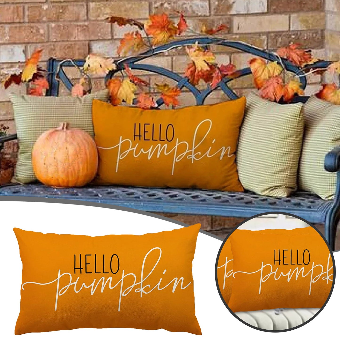  Pillow Covers 12x20 Linen - Hello Pumpkin Decor