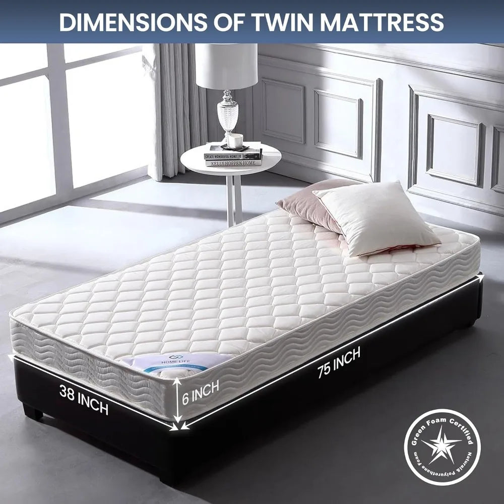  Twin Bed Mattress - Hybrid Euro Top Comfort Sleep - Eco-Friendly, Breathable Innerspring Twin Bed Size Mattress