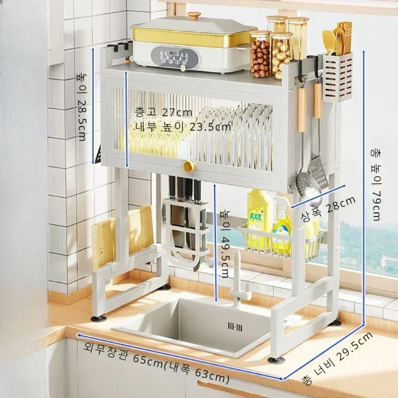 Sink Dish Cabinet Stainless Steel Drain Rack - Scalable & Durable